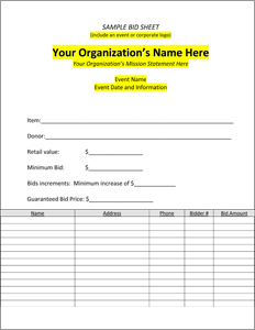 Silent Auction Bid Sheet - FREE DOWNLOAD